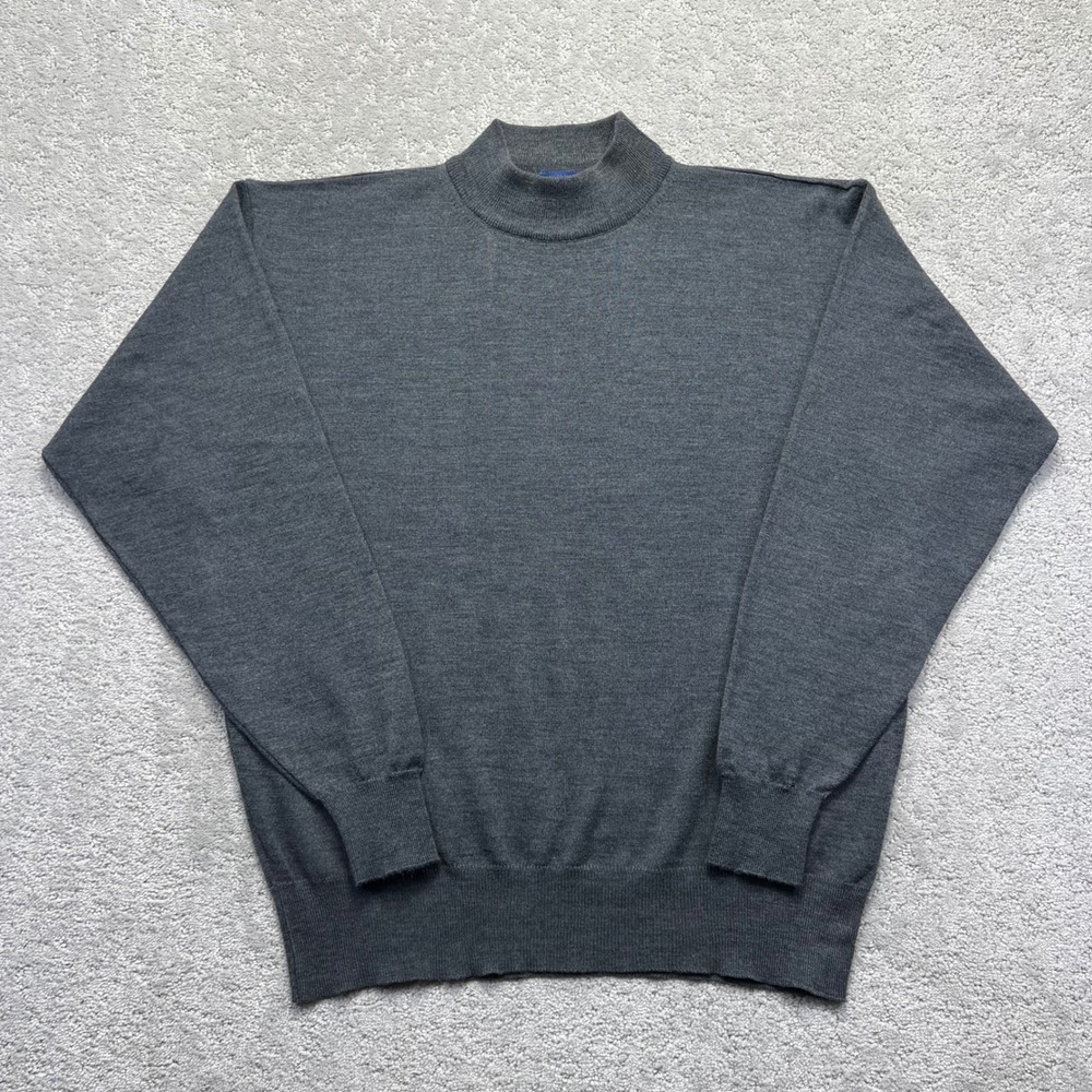 VINTAGE‎ Pendleton Sweater XL Gray 100% Merino Virgin Wool Knit Mock Neck Italy